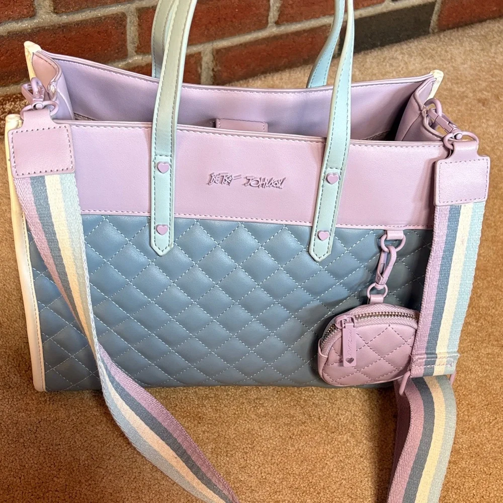 Pink & Blue Quilted Tote Handbag